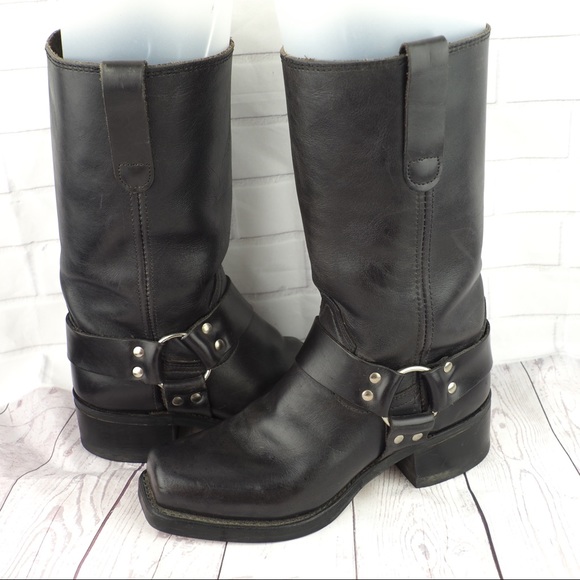 Vintage Shoes - Men’s 7D black leather moto biker boots vintage